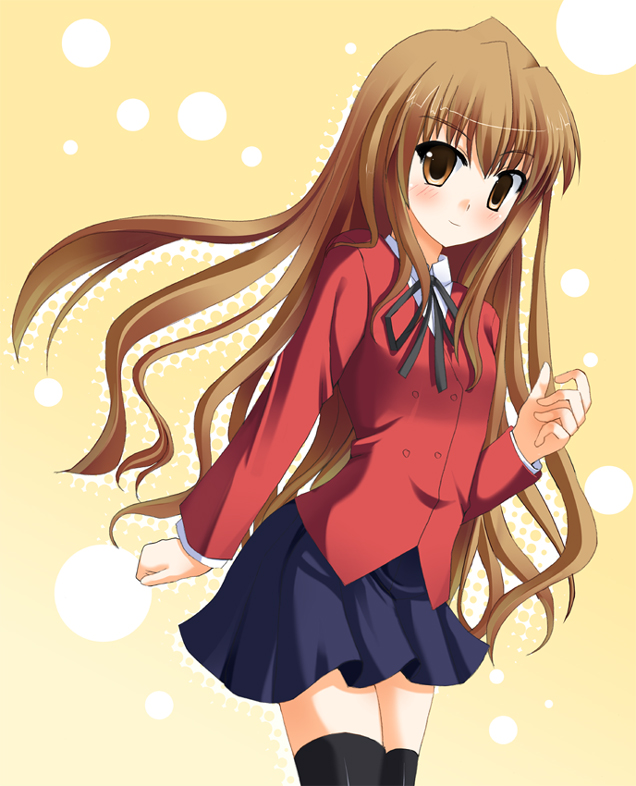 aisaka taiga, toradora!, 00s, brown eyes, brown hair, school uniform, solo, thighhighs