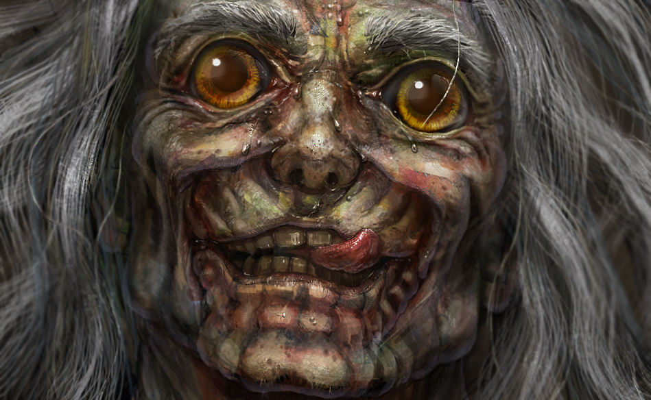 suikei, iwamoto kogan, shigurui, 00s, 1boy, close-up, creepy, grey hair, horror (theme), male focus, realistic, solo, sweat, teeth, tongue, yellow eyes