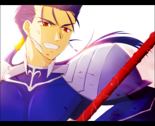 akiha, akiha (ominaeshi), cu chulainn (fate), cu chulainn (fate/stay night), cu chulainn (lancer) (fate), fate/stay night, fate (series), bad id, bad pixiv id, 00s, 1boy, gae bolg (fate), male focus, polearm, solo, spear, weapon