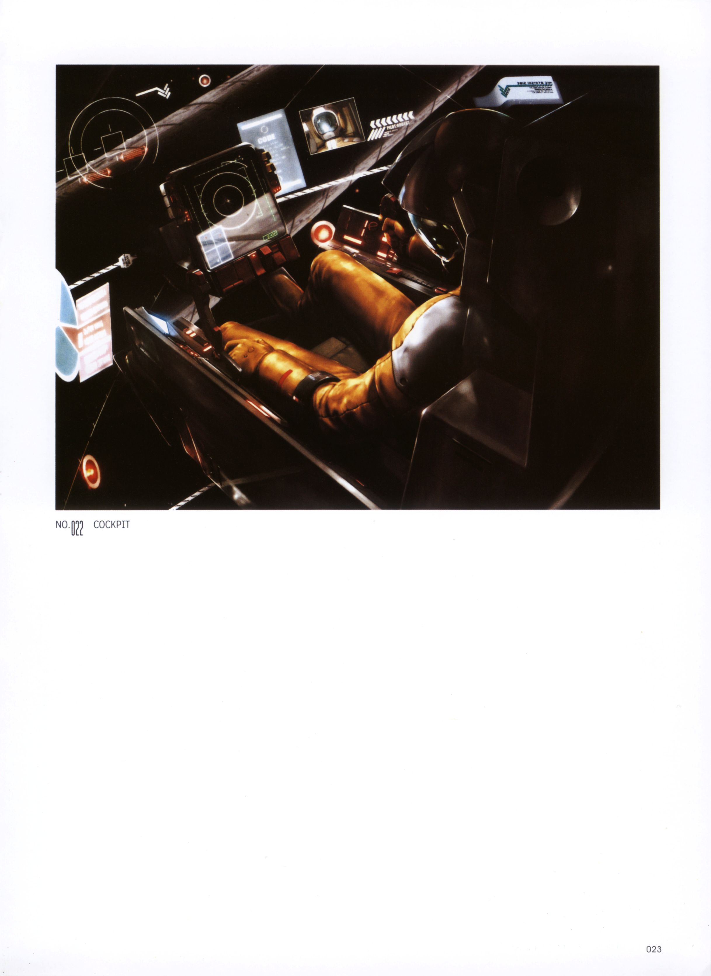 morishita naochika, gundam, zeta gundam, pilot suit, absurdres, highres, scan, 1boy, cockpit, helmet, male focus, mecha, pilot, robot, solo