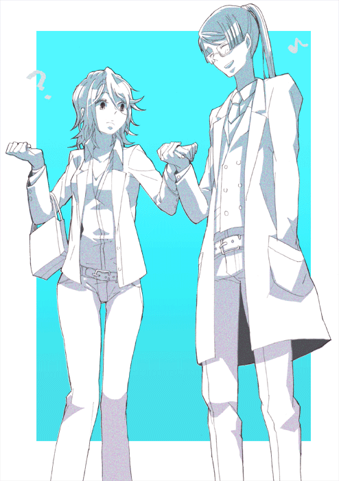 hakushoku, billy katagiri, lisa kujo, sumeragi lee noriega, gundam, gundam 00, bad id, bad pixiv id, 00s, 1boy, 1girl, ?, bag, belt, blue background, blue theme, casual, couple, elbow carry, handbag, hetero, holding hands, monochrome