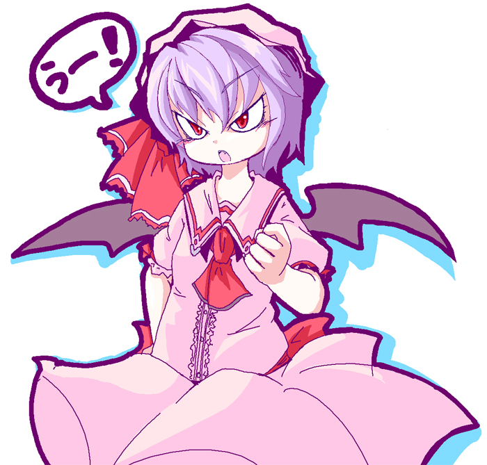 tamute (2580rs), remilia scarlet, touhou, 1girl, female focus, hat, red eyes, simple background, solo, vampire, white background, wings