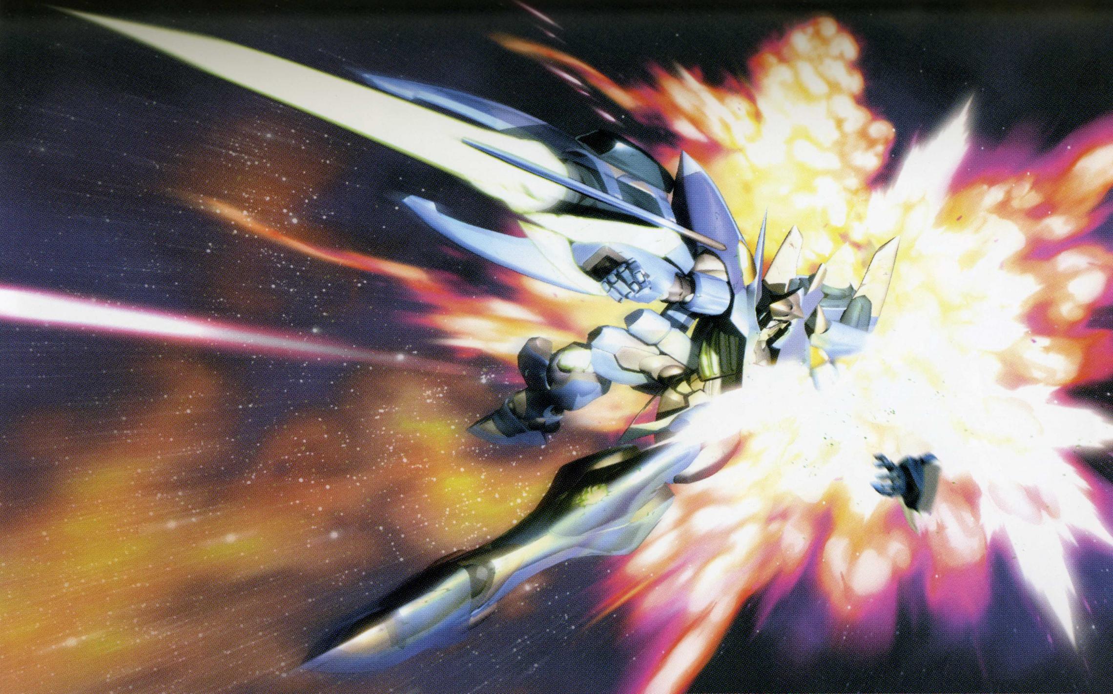 vandread dita, vandread, highres, scan, scan artifacts, 00s, explosion, mecha, no humans, robot, space
