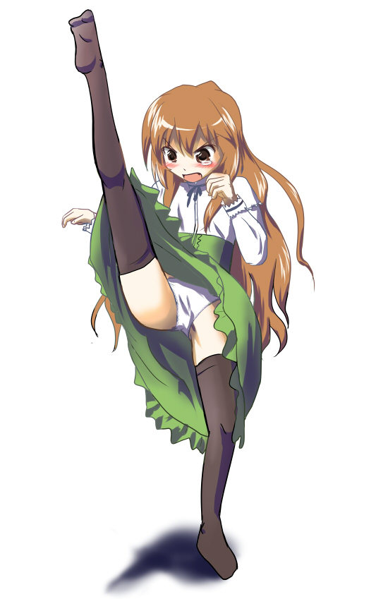 dune (artist), aisaka taiga, toradora!, bad id, bad pixiv id, 00s, high kick, kicking, long hair, panties, pantyshot, solo, split, standing, standing on one leg, standing split, tears, thighhighs, underwear