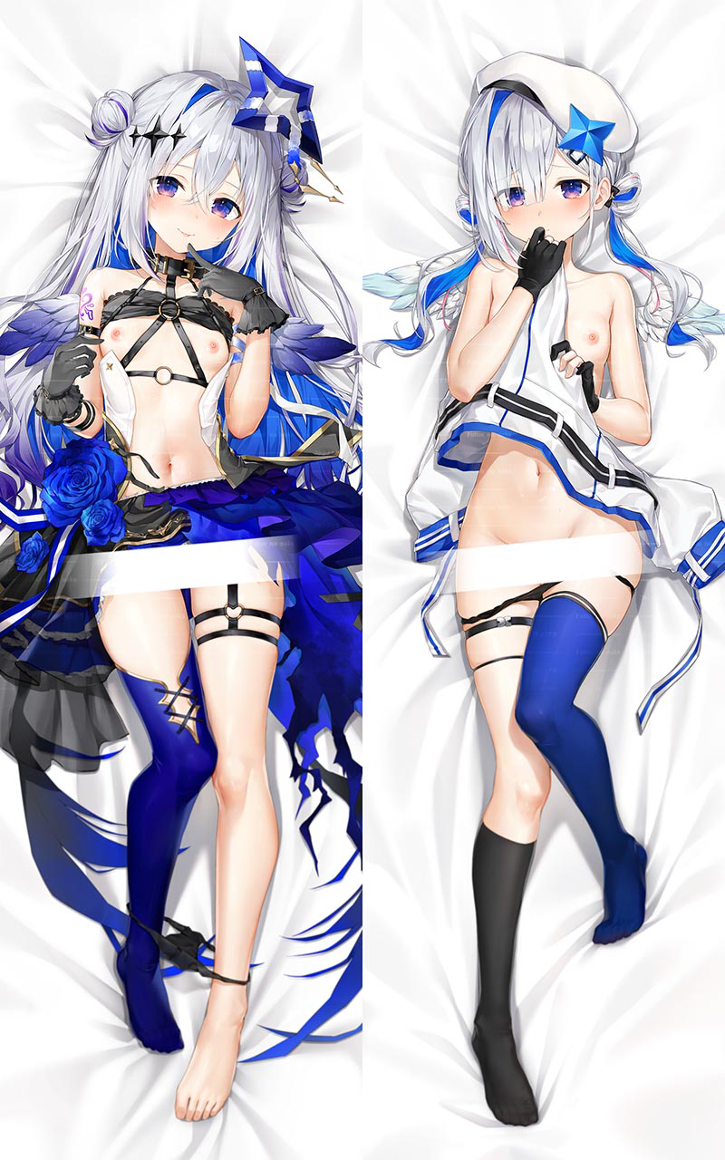 acco (sh in), amane kanata, hololive, highres, breasts, dakimakura (medium), dakimakura (object), flat chest, pillow, small breasts, virtual youtuber