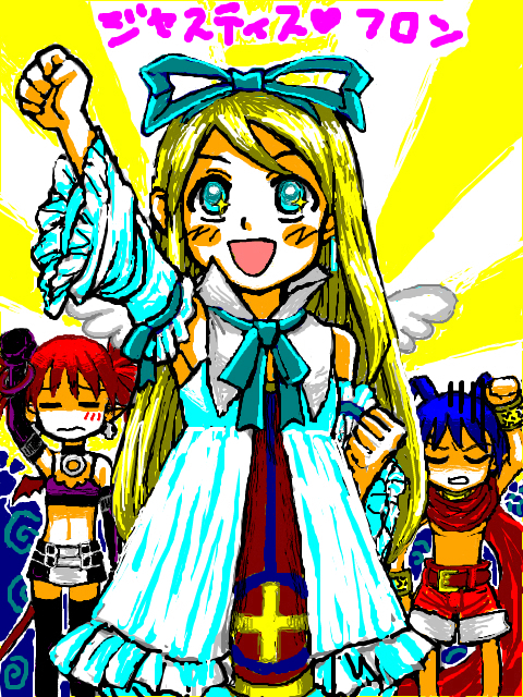 etna (disgaea), flonne, laharl, disgaea, makai senki disgaea, makai senki disgaea 2, makai senki disgaea 3, nippon ichi, 00s, 1boy, 2girls, bat wings, blonde hair, blue eyes, collar, demon girl, detached sleeves, earrings, elbow gloves, flat chest, flone, gloves, jewelry, miniskirt, multiple girls, pointy ears, skirt, wings