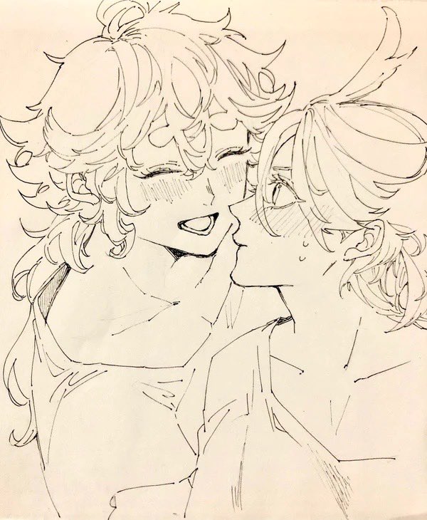 miorine rembran, suletta mercury, gundam, gundam suisei no majo, 2girls, ^ ^, blush, closed eyes, collarbone, monochrome, multiple girls, sketch, smile, thick eyebrows