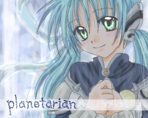 hoshino yumemi, planetarian, lowres, 00s, 1girl, female focus, green eyes, oekaki, solo