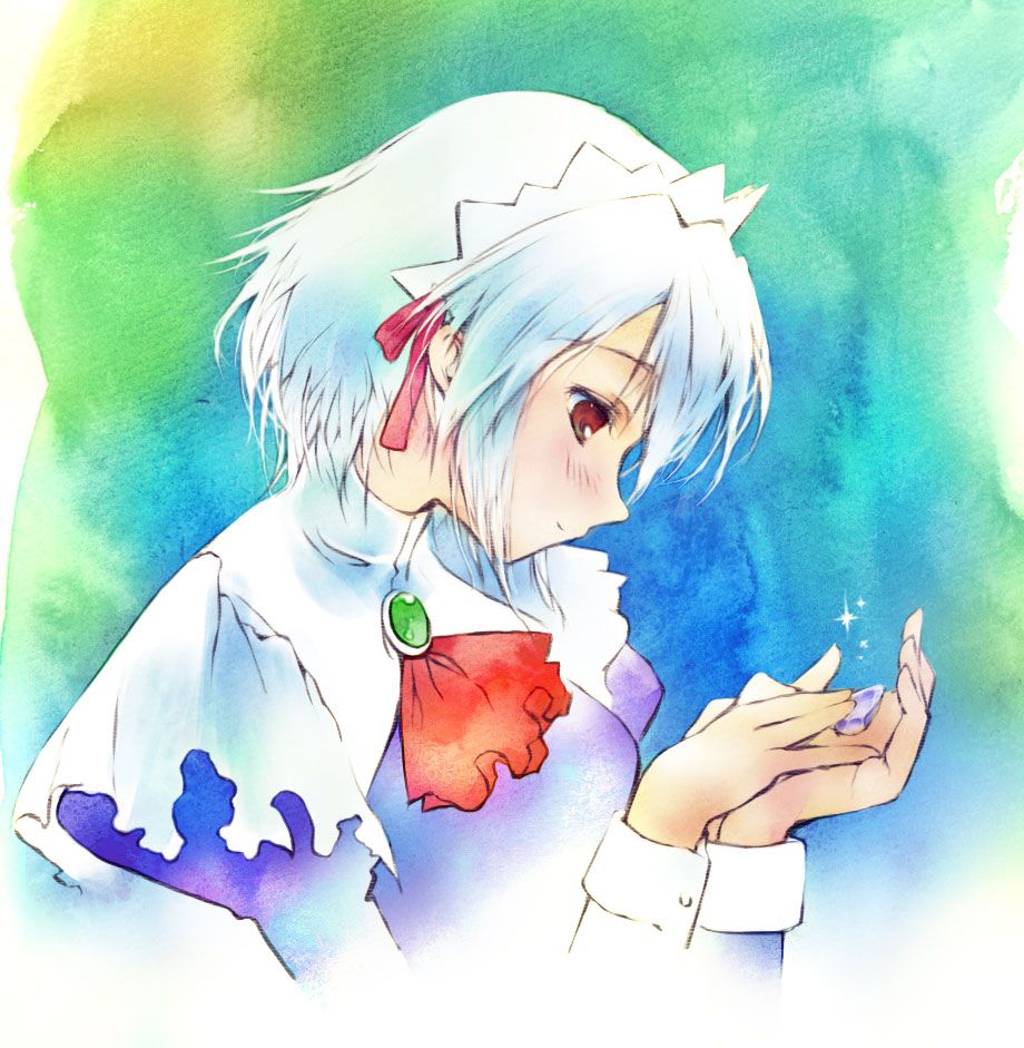 saeki touma, kotonomiya yuki, suigetsu, bad id, bad pixiv id, blue hair, maid, red eyes, short hair, solo