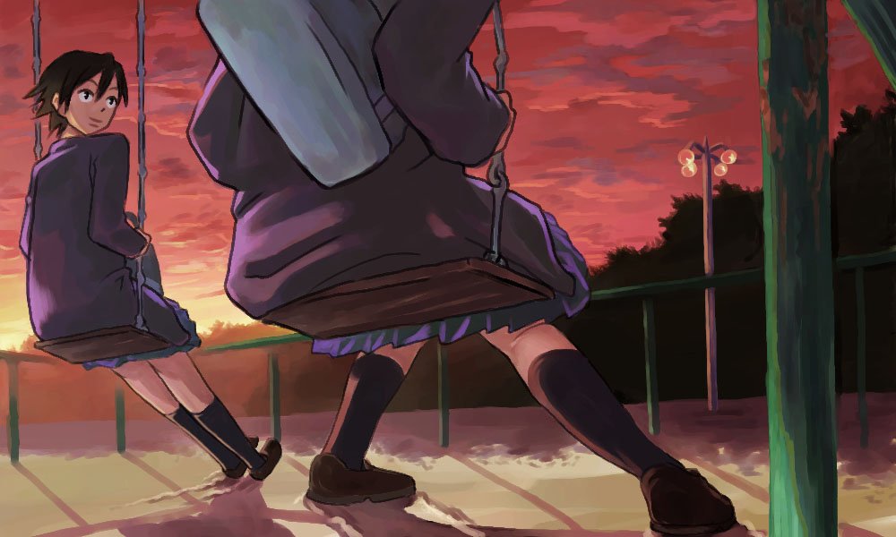 inu (aerodog), original, tagme, school uniform, skirt, socks, sunset