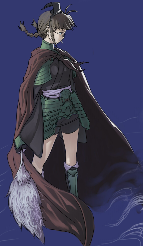 inu (aerodog), akizuki ritsuko, idolmaster, idolmaster (classic), idolmaster 1, 00s, 1girl, armor, brown hair, cape, female focus, glasses, japanese clothes, short hair, solo