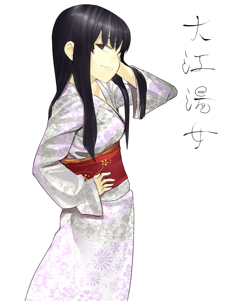 hama (22ji kara 24ji), ooe yuna, usotsuki mii-kun to kowareta maa-chan, bad id, bad pixiv id, black hair, brown eyes, japanese clothes, kimono, long hair, solo, yukata