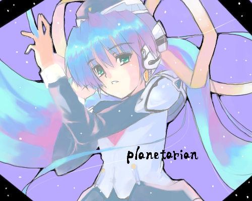 hoshino yumemi, planetarian, lowres, 00s, 1girl, blue hair, female focus, ribbon, solo
