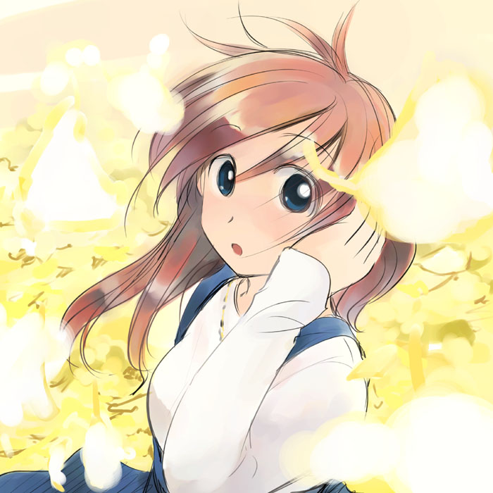 ikeda jun (mizutamari), original, 1girl, blue eyes, brown hair, dress, female focus, long hair, petals, solo