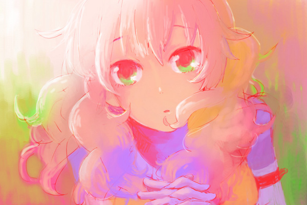 feldt grace, gundam, gundam 00, 00s, cloud hair, gloves, green eyes, looking up, multicolored hair, pink hair