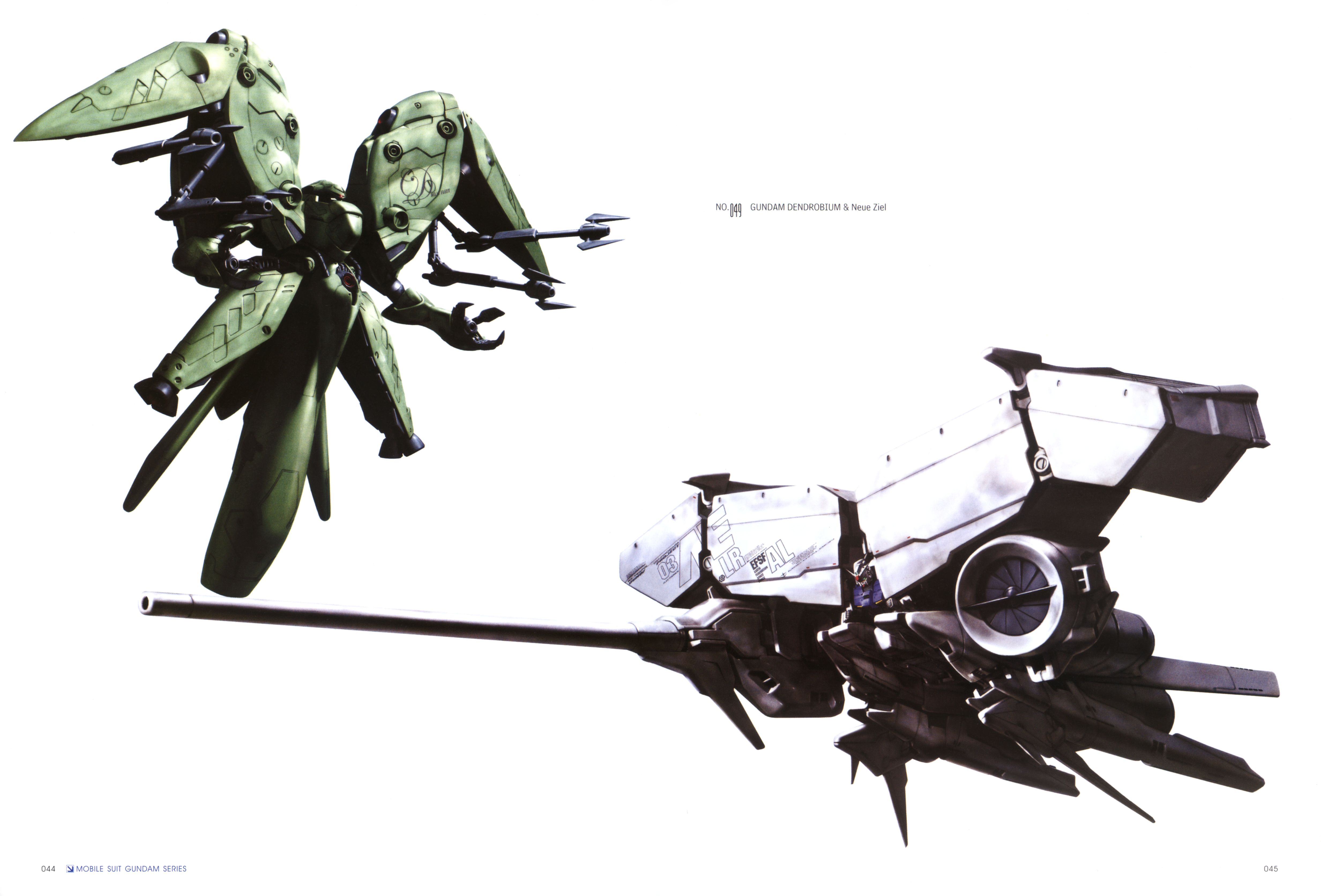 morishita naochika, dendrobium schema, gundam gp-03 stamen, neue ziel, gundam, gundam 0083, absurdres, highres, scan, 1990s (style), gp-03, mecha, retro artstyle, robot, white background