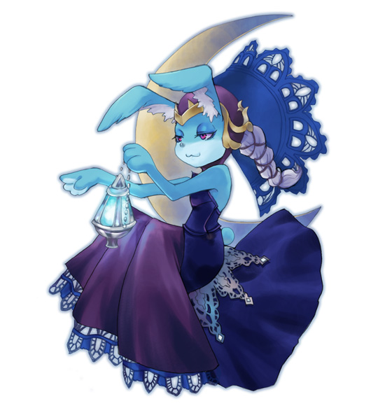 yukitsuki hisa, lanturn, odette, odette (odin sphere), pooka (odin sphere), nintendo, odin sphere, pokemon, 1girl, animal ears, crown, dress, female focus, furry, furry female, gen 2 pokemon, moon, pokemon (creature), rabbit, rabbit ears, red eyes, smile, solo, tail