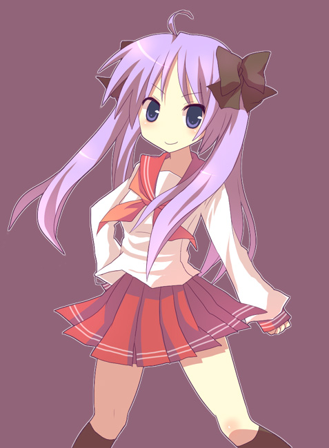 yukishiro mafuyu, hiiragi kagami, lucky star, tagme, 00s, ahoge, school uniform, serafuku, solo
