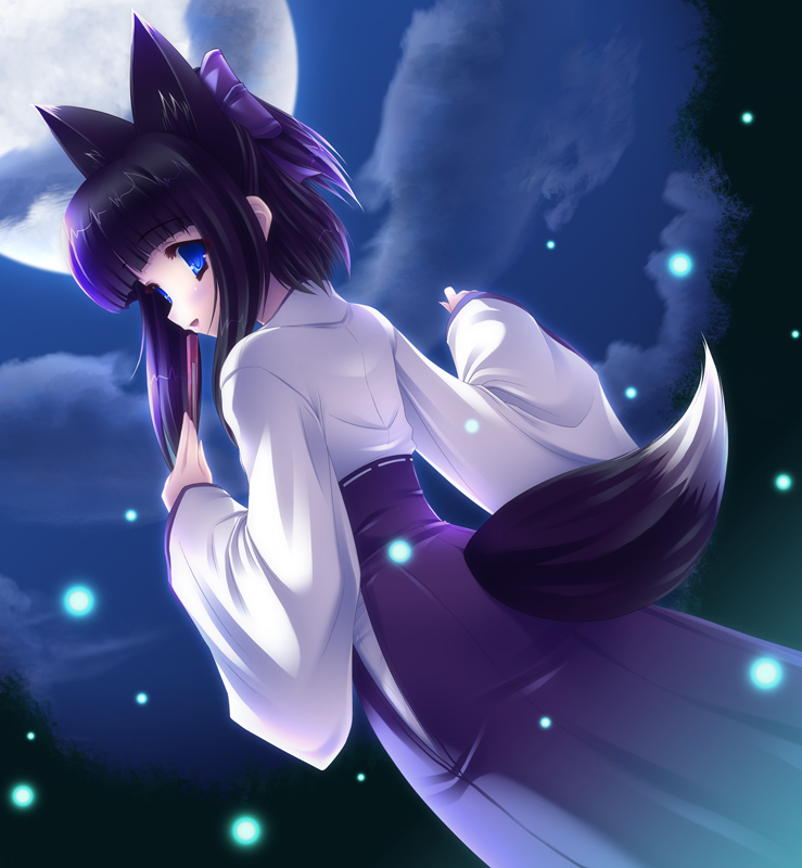 sakai sakae, original, animal ears, fox ears, japanese clothes, miko, solo, tail