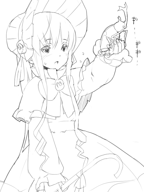 fakepucco, shinku, rozen maiden, 00s, 1girl, beetle, blush, bug, female focus, greyscale, insect, monochrome, sketch, solo