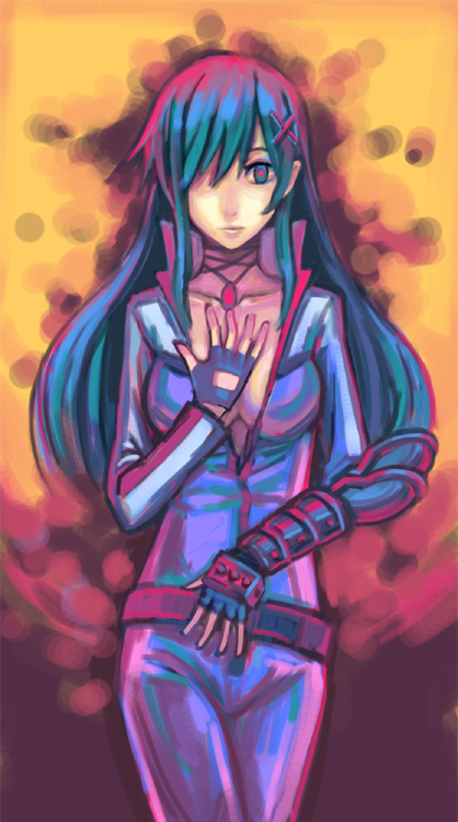 utu, utu (ldnsft), ruo minai, shikabane hime, black hair, bodysuit, long hair, solo