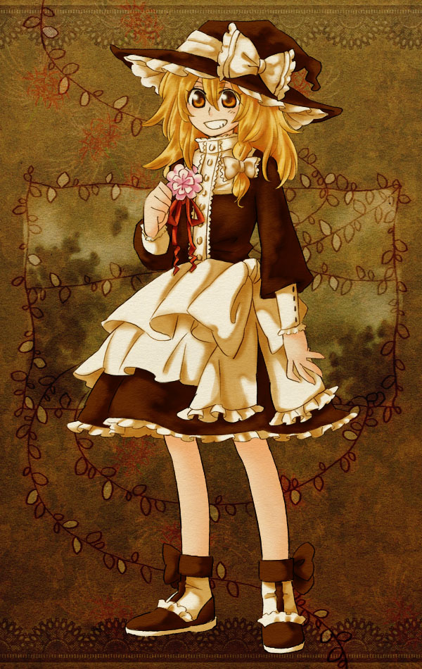 arata iri, kirisame marisa, touhou, bad id, bad pixiv id, 1girl, blonde hair, female focus, grin, hat, smile, solo, witch, witch hat, yellow eyes