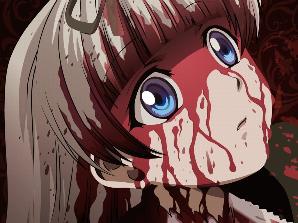 gretel (black lagoon), black lagoon, spoilers, tagme, 00s, 1girl, blood, child, gradient eyes, multicolored eyes