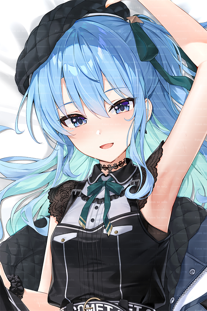 acco (sh in), hololive, 1girl, dakimakura (medium), dakimakura (object), flat chest, long hair, pillow, virtual youtuber