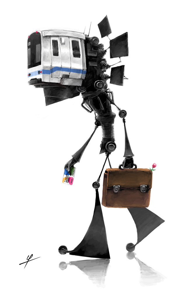 ldt, original, 1other, briefcase, full body, holding, holding briefcase, machine, simple background, solo, train, walking, white background