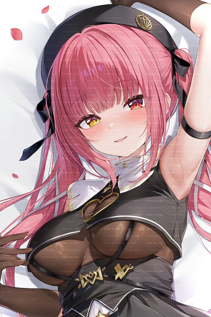 acco (sh in), hololive, 1girl, breasts, dakimakura (medium), dakimakura (object), long hair, pillow, virtual youtuber