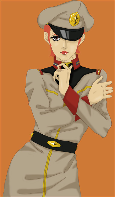 odagiri mayu, matilda ajan, gundam, mobile suit gundam, hat, lipstick, makeup, military, military uniform, peaked cap, solo