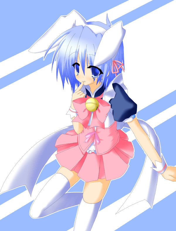 ayasaki hayate, hayate no gotoku!, 00s, 1boy, animal ears, bell, blue eyes, blue hair, jingle bell, male focus, matching hair/eyes, rabbit ears, short hair, solo, thighhighs, trap, zettai ryouiki