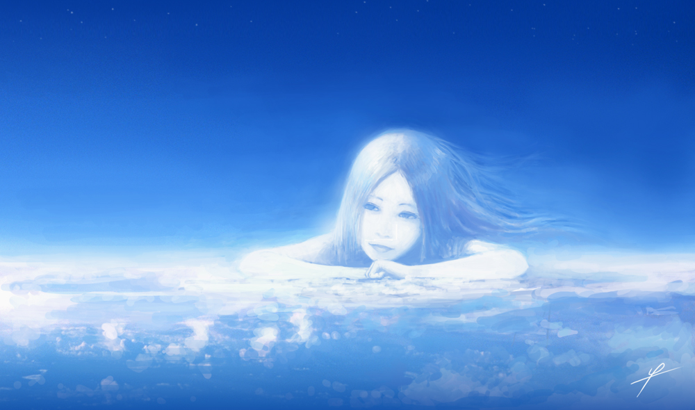 ldt, original, 1girl, blue sky, cloud, long hair, sky, solo