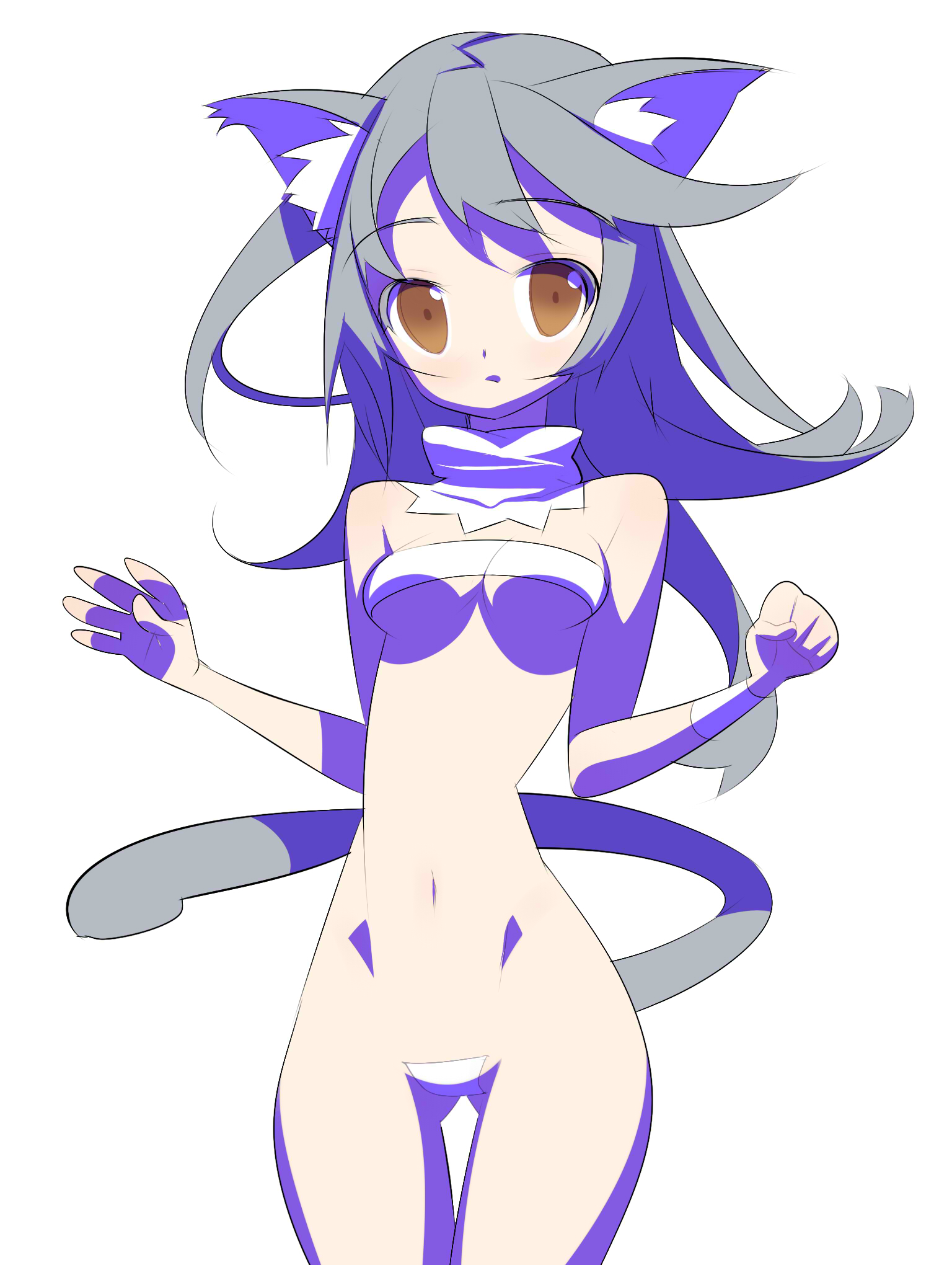 tensugi takashi, bad id, bad pixiv id, highres, 1girl, animal ears, bandeau, breasts, brown eyes, female focus, flat chest, loli, long hair, maebari, narrow waist, small breasts, solo, strapless, tail, thigh gap, thighs, tube top, underboob