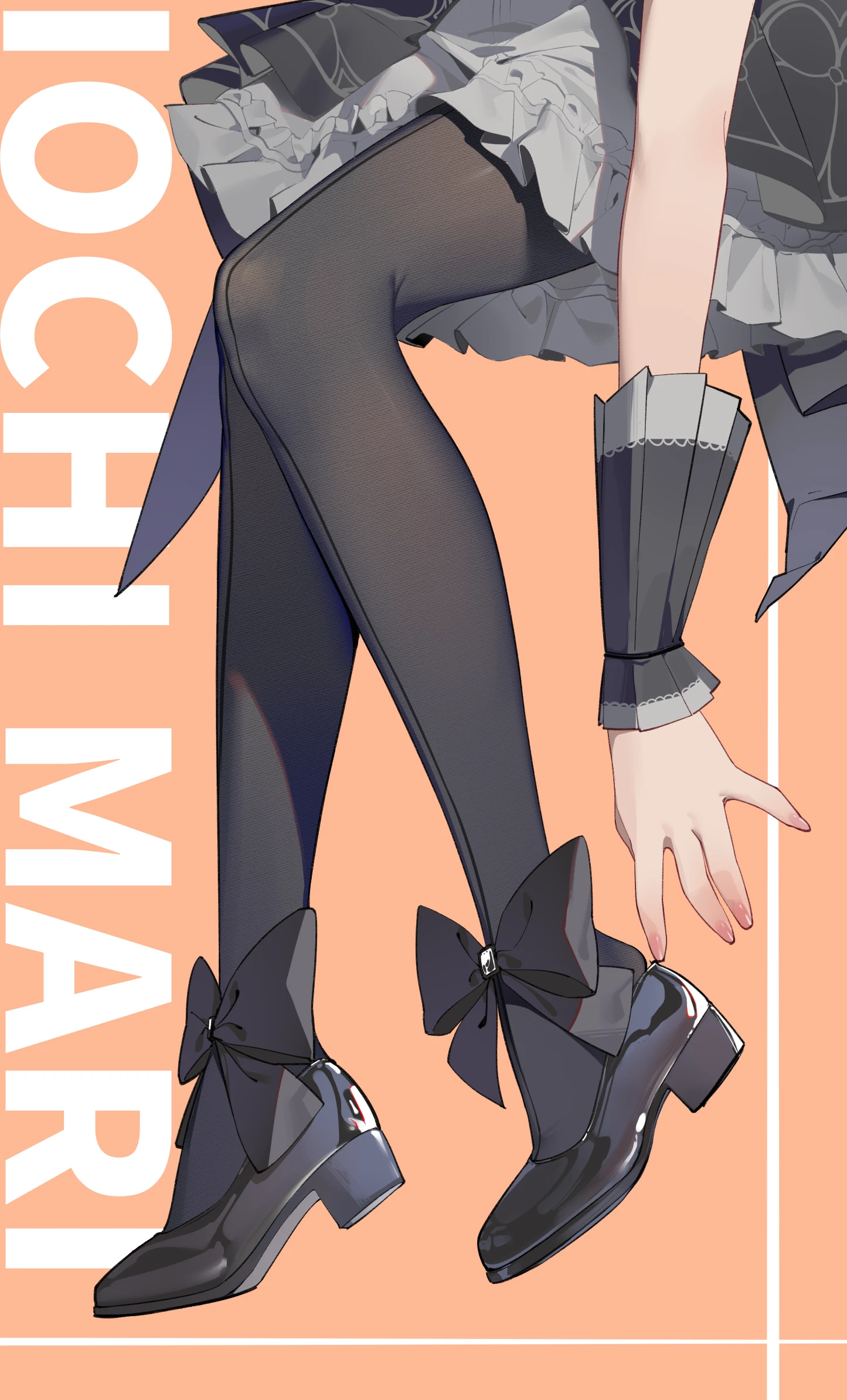 painterliuhao, mari (blue archive), mari (idol) (blue archive), blue archive, highres, 1girl, black bow, black overskirt, black pantyhose, black shoes, bow, dress, idol, idol clothes, official alternate costume, pantyhose, shoes