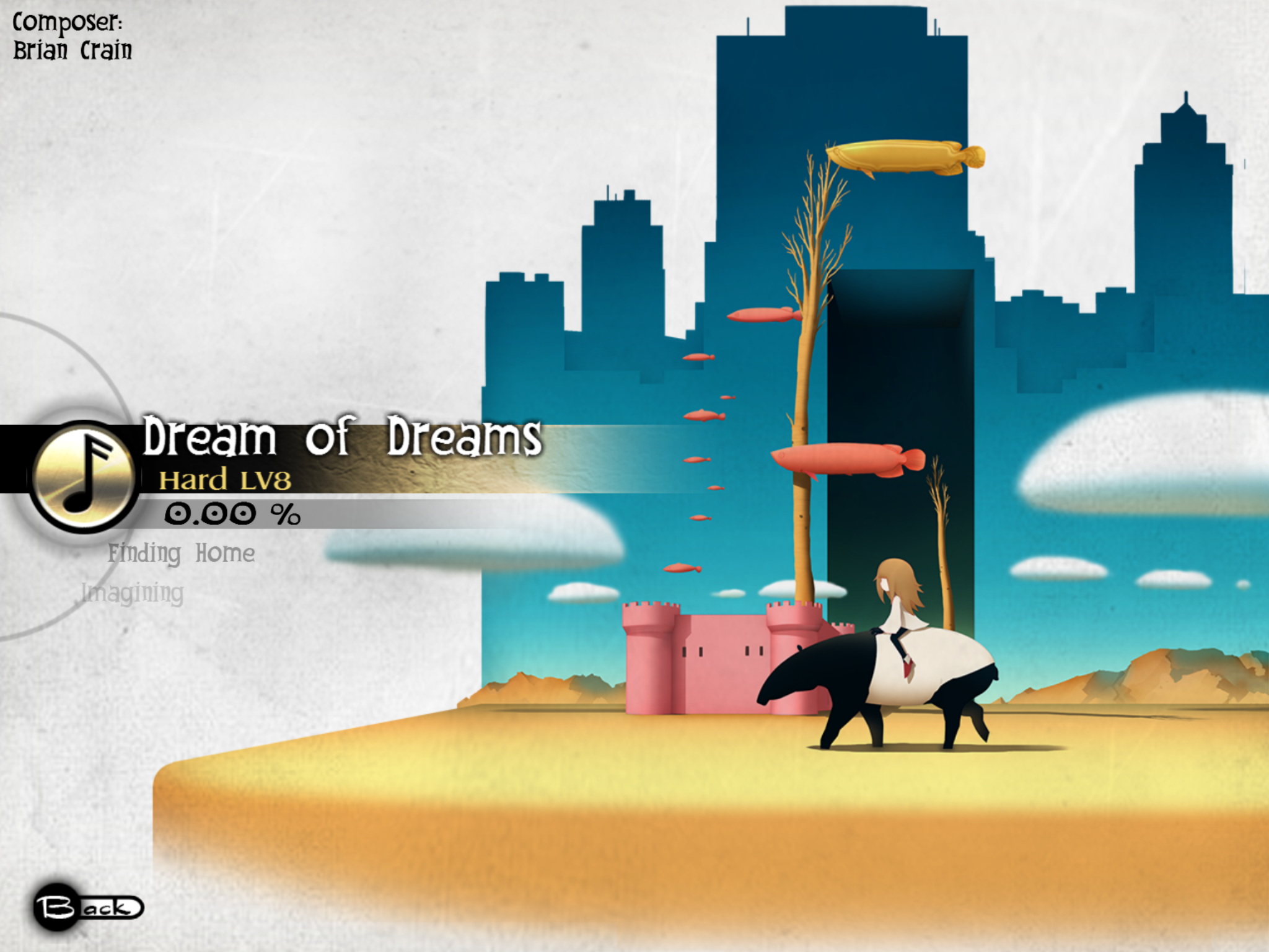 ldt, deemo, highres, 1girl, anteater, castle, english text, floating, loading screen, long hair, riding, riding animal