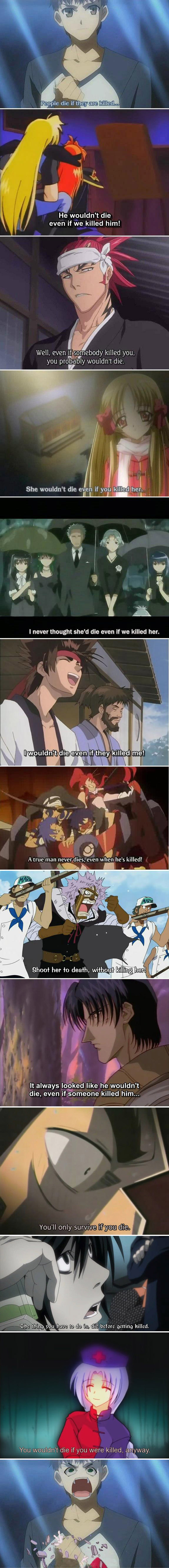 abarai renji, kamina (ttgl), l (death note), sagara sanosuke, shinomori aoshi, simon (ttgl), spandam, yagokoro eirin, yoko littner, akagi, akagi: yami ni oritatta tensai, bleach, death note, fate/stay night, fate (series), fukumoto mahjong, musekinin kanchou tylor, nurse witch komugi-chan, one piece, rurouni kenshin, tengen toppa gurren lagann, touhou, screencap, absurdres, anime screenshot, highres, long image, tall image, 00s, 6+boys, 6+girls, death, fansub, meme, multiple boys, multiple girls, obvious, subtitled