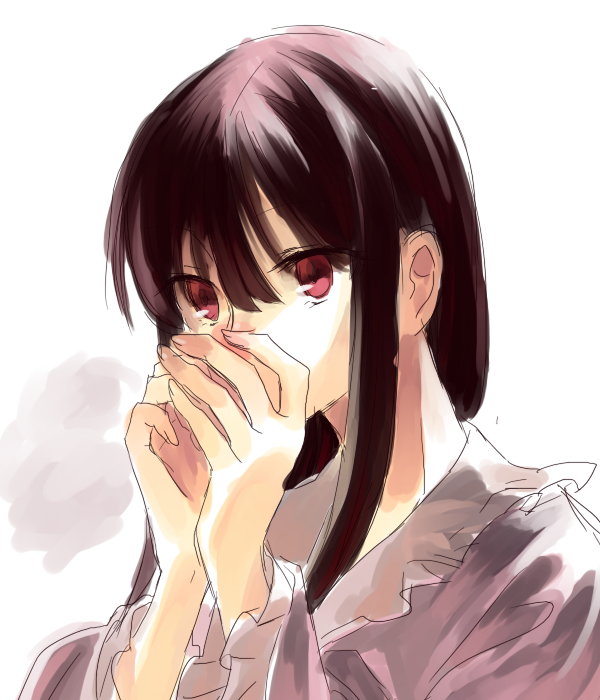 abaraya, mizutsuki, houraisan kaguya, touhou, bad id, bad pixiv id, 1girl, black hair, brown hair, female focus, long hair, red eyes, simple background, sketch, solo, upper body