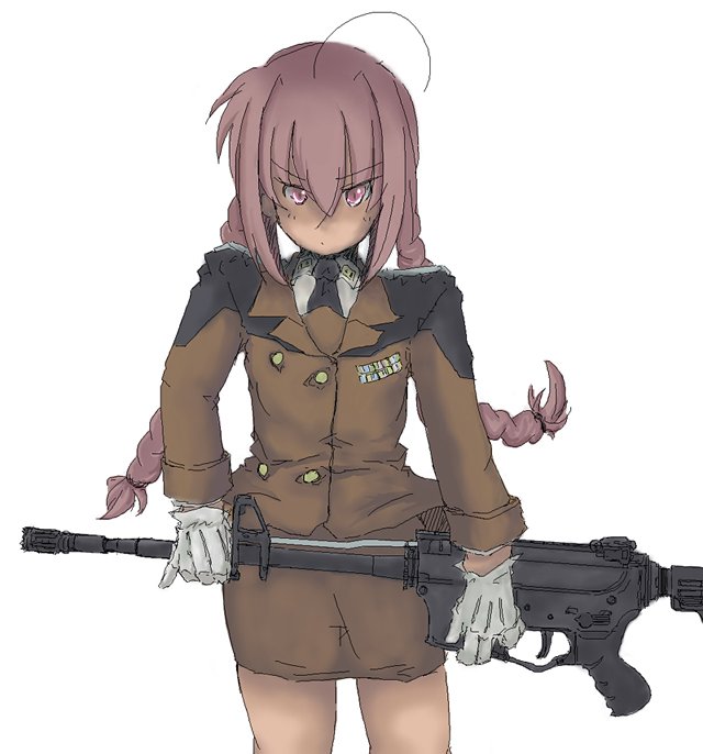 vita (nanoha), lyrical nanoha, mahou shoujo lyrical nanoha, mahou shoujo lyrical nanoha strikers, 00s, 1girl, female focus, gun, military, military uniform, pencil skirt, rifle, skirt, solo, weapon