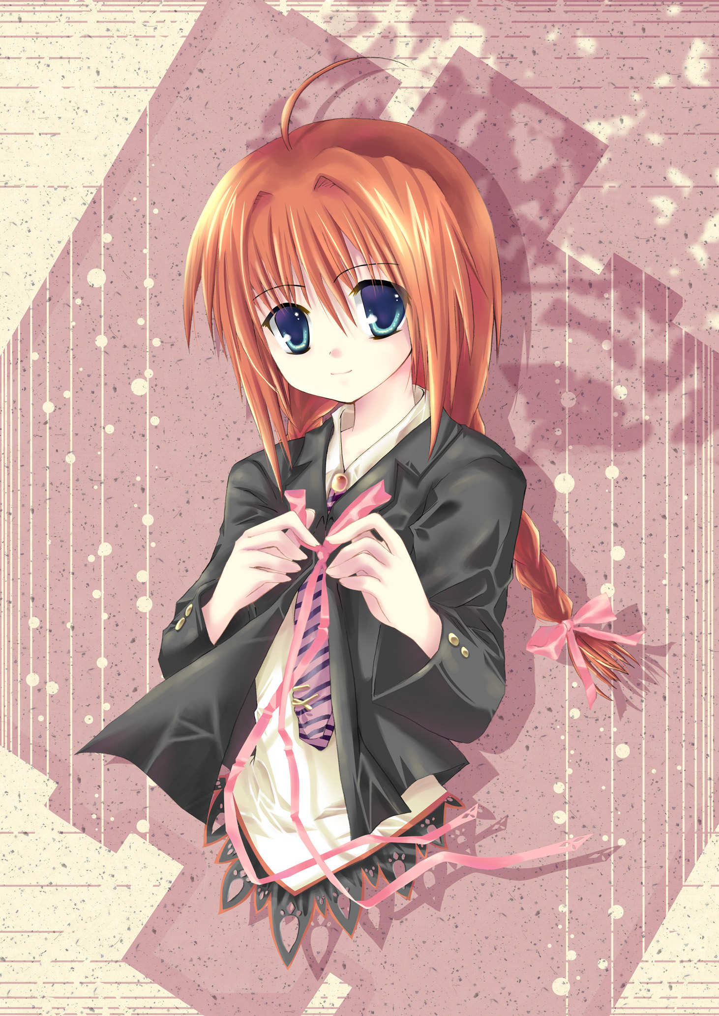 vita (nanoha), lyrical nanoha, mahou shoujo lyrical nanoha, highres, 00s, blue eyes, braid, red hair, solo, twin braids
