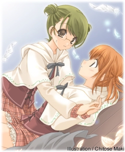 maki chitose, hyuuga kizuna, natsume remon, strawberry panic!, lowres, tagme, 00s, 2girls, artist name, female focus, holding hands, multiple girls