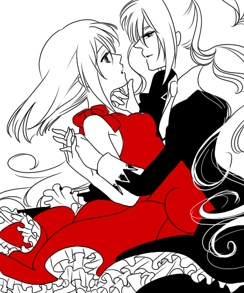 harada, aoi nagisa, hanazono shizuma, strawberry panic!, bad id, bad pixiv id, tagme, 00s, 2girls, dancing, dress, long hair, monochrome, multiple girls, yuri