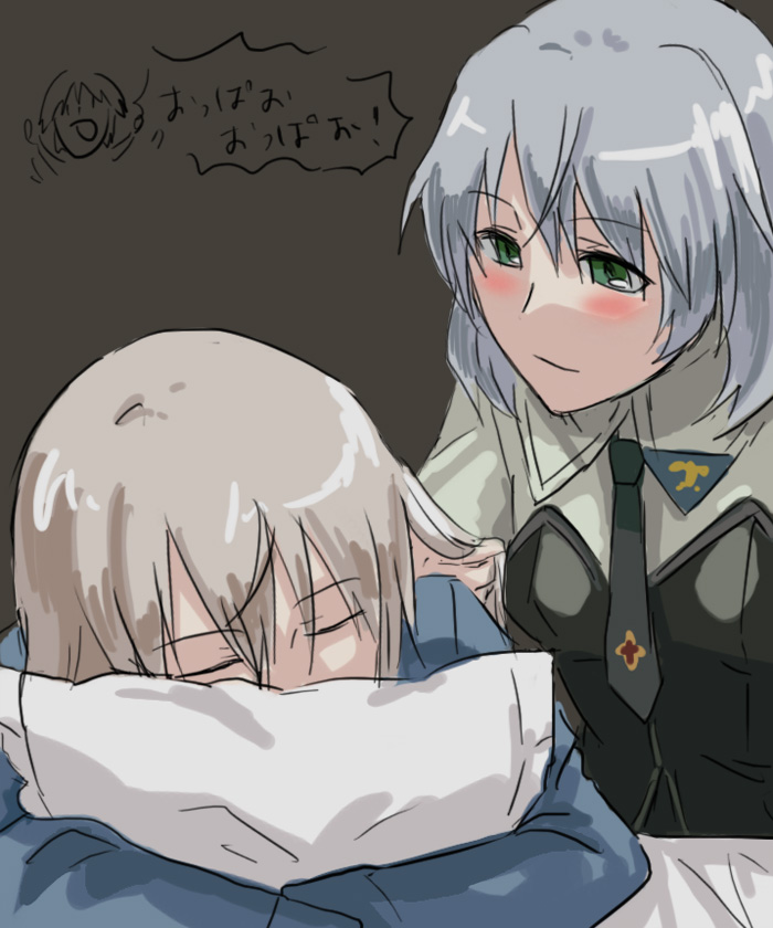 eila ilmatar juutilainen, sanya v. litvyak, strike witches, world witches series, silver hair, 00s, 2girls, blonde hair, closed eyes, green eyes, long hair, multiple girls, pillow, short hair, sleeping