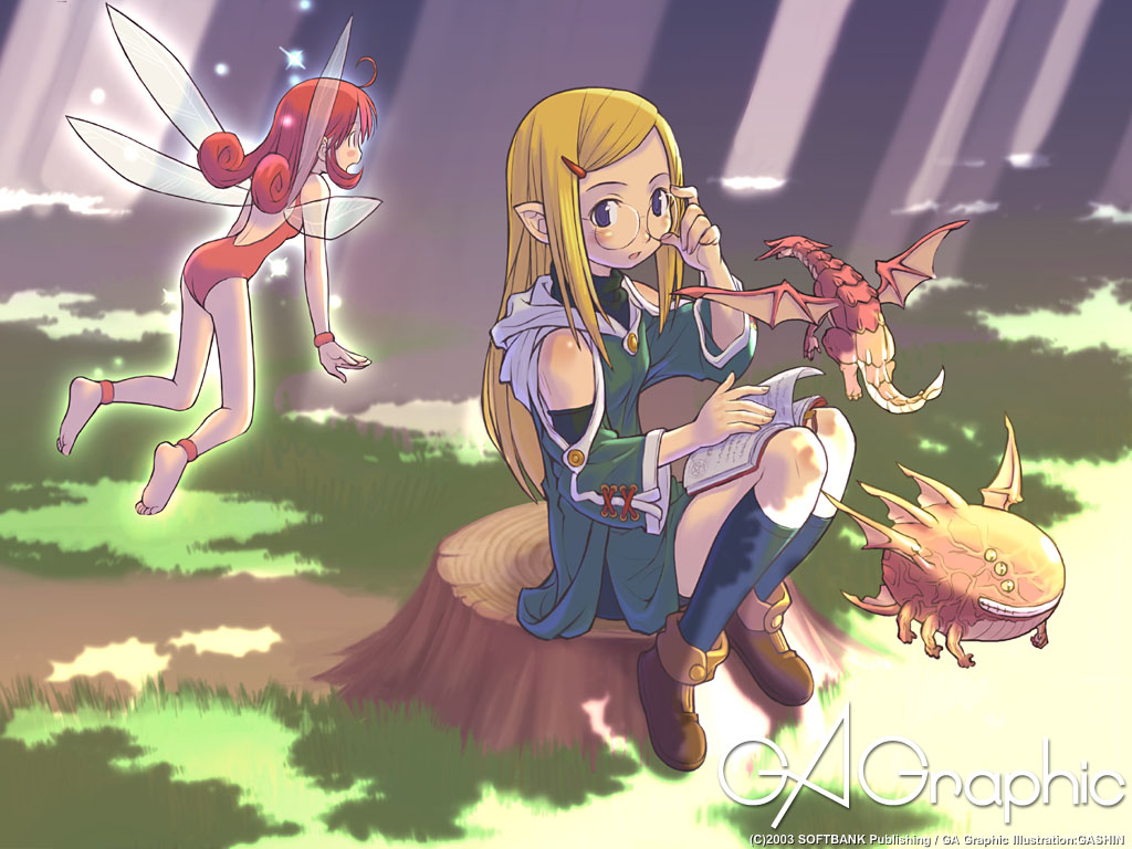 ootsuka shin'ichirou, gagraphic, tagme, 2girls, fairy, multiple girls, size difference, watermark