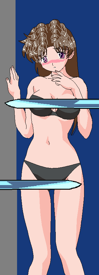 sakuragaoka uukun, onoda yura, futari ecchi, bad id, bad pixiv id, bikini, black bikini, brown hair, long hair, purple eyes, solo, swimsuit