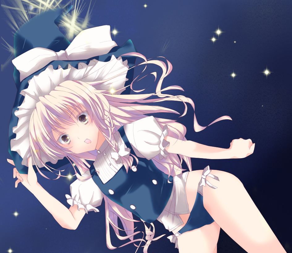 kirisame marisa, touhou, 1girl, blonde hair, bottomless, female focus, gradient background, hat, no pants, panties, solo, underwear, witch hat, yellow eyes