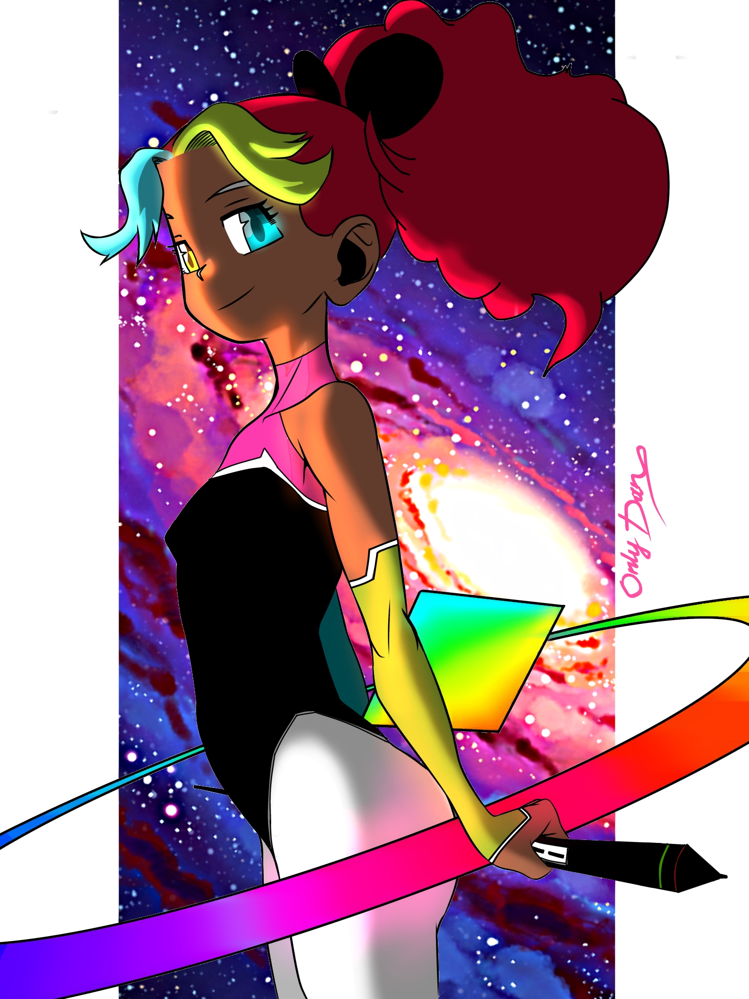 bad source, highres, medibang paint (medium), dark skin, galaxy, medibang, rabbit girl