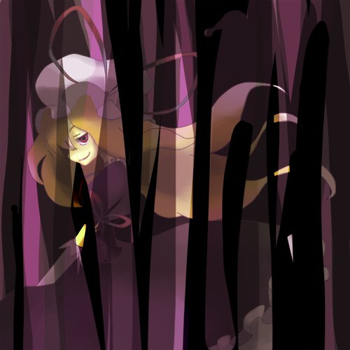 suzuki ritsu, yakumo yukari, touhou, lowres, 1girl, blonde hair, dress, female focus, hat, long hair, solo