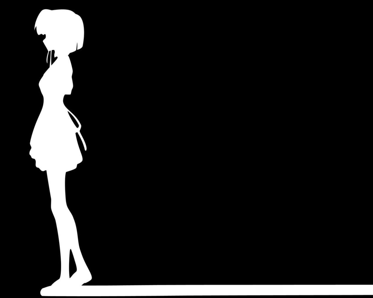 shindou chihiro, ef (visual novel), derivative work, tagme, vector trace, 00s, 1girl, black background, dark, dress, female focus, full body, greyscale, high contrast, monochrome, short hair, silhouette, simple background, solo, standing