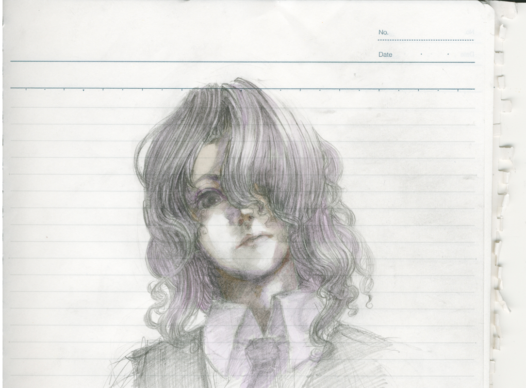 suzuki ritsu, tagme, 1girl, collar, female focus, hair over one eye, necktie, solo
